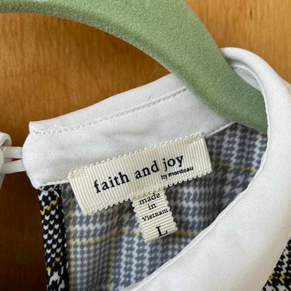 Faith and Joy by Monteau Houndstooth Plaid Shirt over Shirt look - Size L - 21” - Picture 3 of 4
